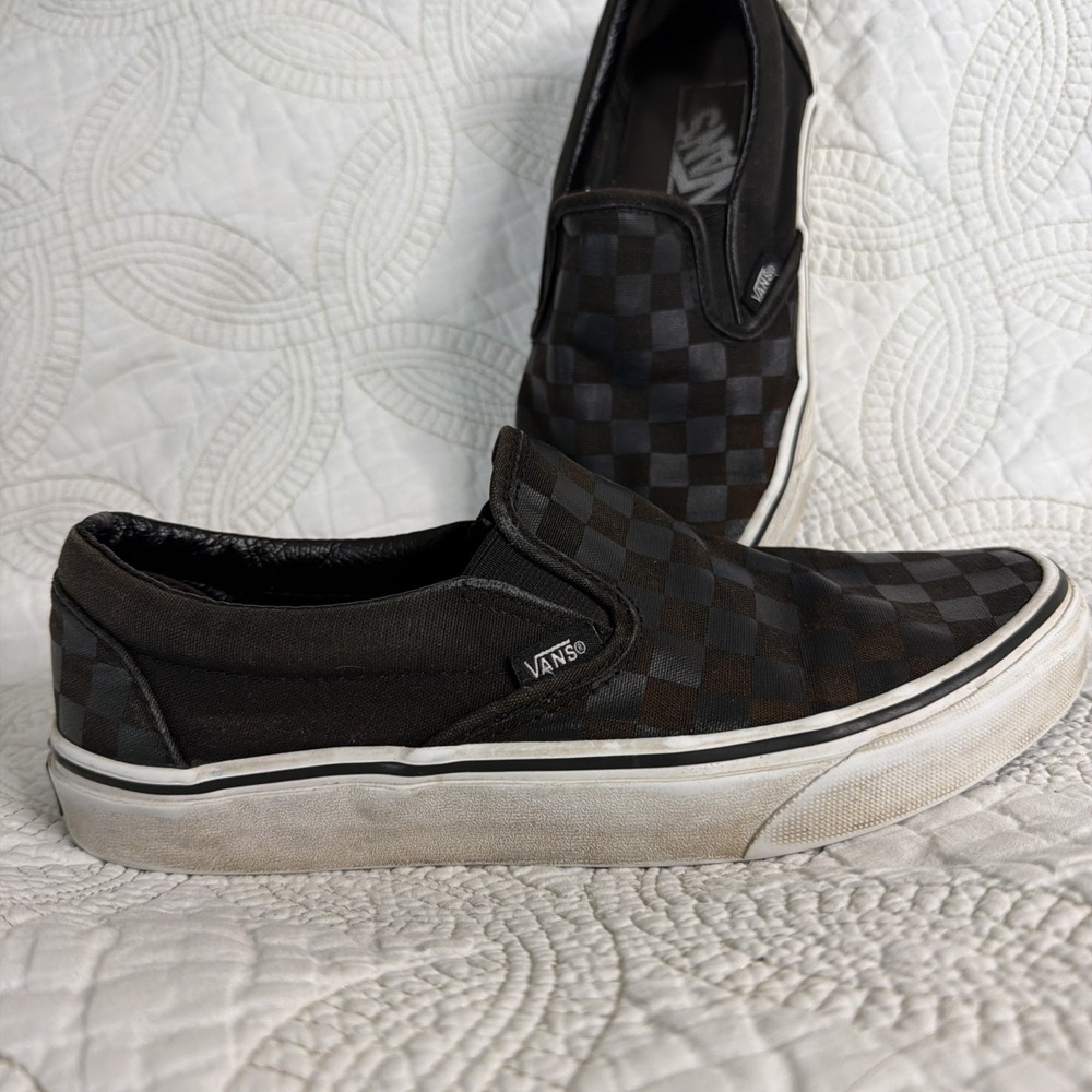 Vans‎ Classic Slip-On Shoes Sz 7M/8.5W Black Checkerboard Skate Sneakers
